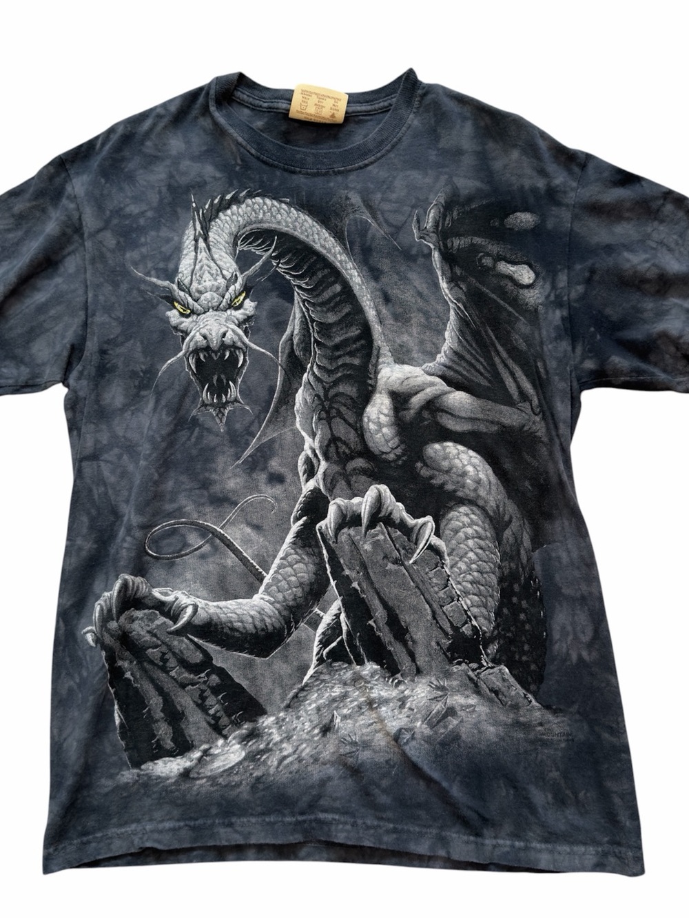 Vintage 2000s The Mountain Dragon T Shirt‎ Black Tie Dye Fantasy Tee M
